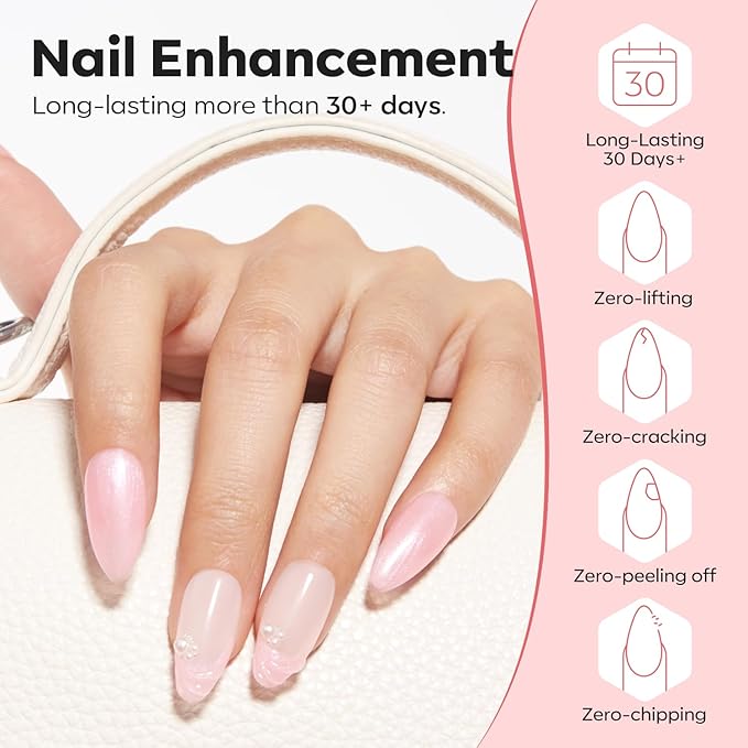 modelones Builder Nail Gel, 8-in-One Pink Shimmer Builder, Sparkle Glitter Pink Rubber Base Gel Polish LED Lamp Cured Hardener Color Base Strengthener Extension for Home DIY Salon Girls-BrightBean Baby