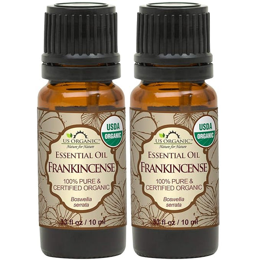 US Organic 100% Pure Frankincense Essential Oil, USDA Certified Organic, Steam Distilled, Boswellia serrata, Origin India, Use Topically or in Diffuser (10 ml, Value 2 Pack)-BrightBean Baby