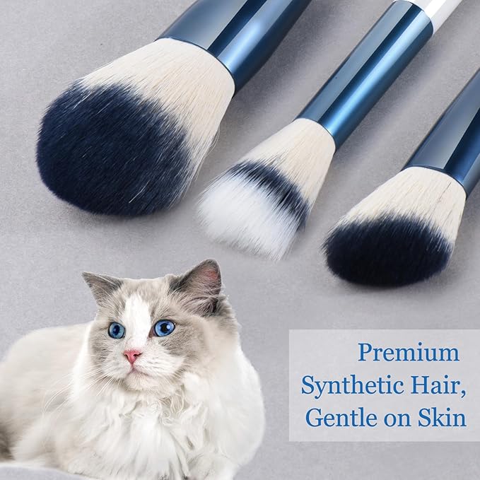 Makeup Brushes Set With Case 10Pcs White Makeup Brush Kit Foundation Eyeshadow Powder Blending Kabuki Eyebrow Eyelash Brushes Cosmetic Brush Travel Kit Gift (White+Blue)-BrightBean Baby