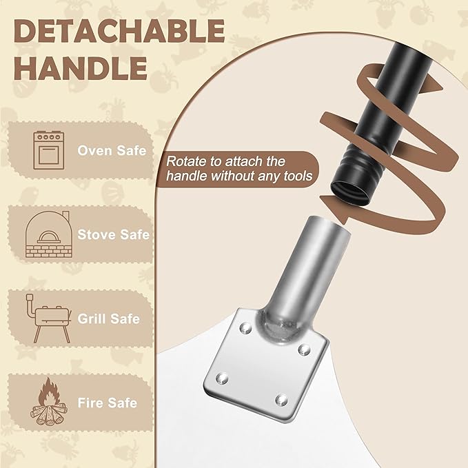 HaSteeL Aluminum Pizza Peel Spatula Set, 12 Inch Pizza Paddle Shovel, 14 Inch Metal Pizza Cutter Rocker, Pizza Oven Accessories Tools for Cooking Baking Turning Cutting, Long Detachable Handle
