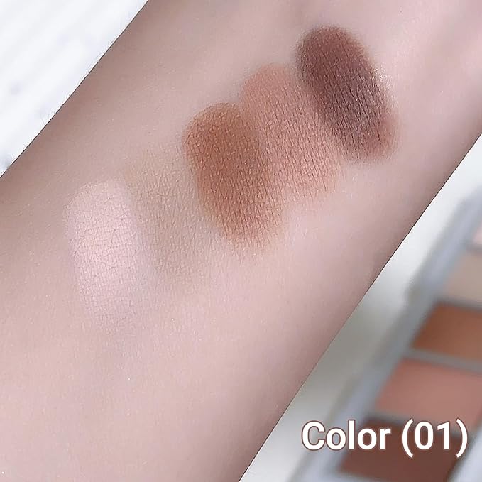 Erinde 5 Colors Matte Eyeshadow Palette Makeup, Natural Classic Nude Neutral Nude Brown Eye Shadow, Long Wearing Waterproof Everyday Eye Makeup for Brown Eyes, Off White Beige, Light to Dark Brown, 01-BrightBean Baby