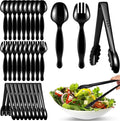 30 Pcs Disposable Black Plastic Serving Utensils,10 Set Including 9" Plastic Serving Spoons, Forks and Tongs for Dinner Parties, Buffets,Banquets, Events, Weddings, and Daily Use