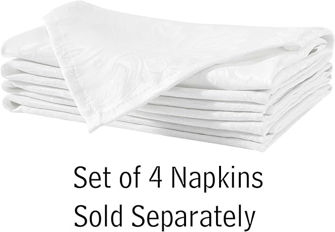 Newbridge Barcelona Luxury Damask Fabric Napkins, Set of 4 Square Napkins, White, 100% Polyester, No Iron, Soil Resistant Dining Room, Party and Banquet Napkins