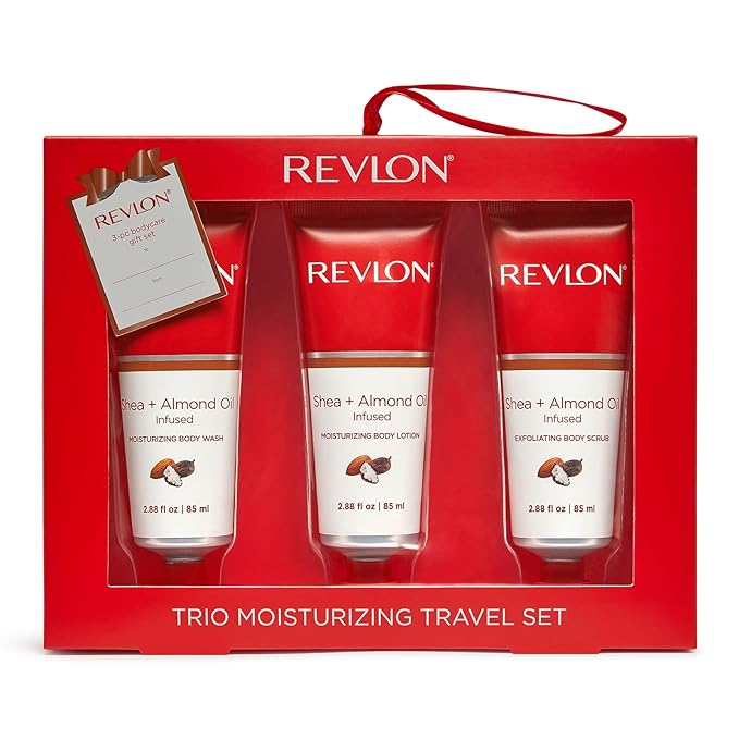 REVLON Get Carried Away Trio Moisturizing Travel Set, Shea Butter and Almond Oil Infused, Moisturizing Body Wash, Body Lotion, Exfoliating Body Scrub, 3 Count (2.88 fl oz)-BrightBean Baby