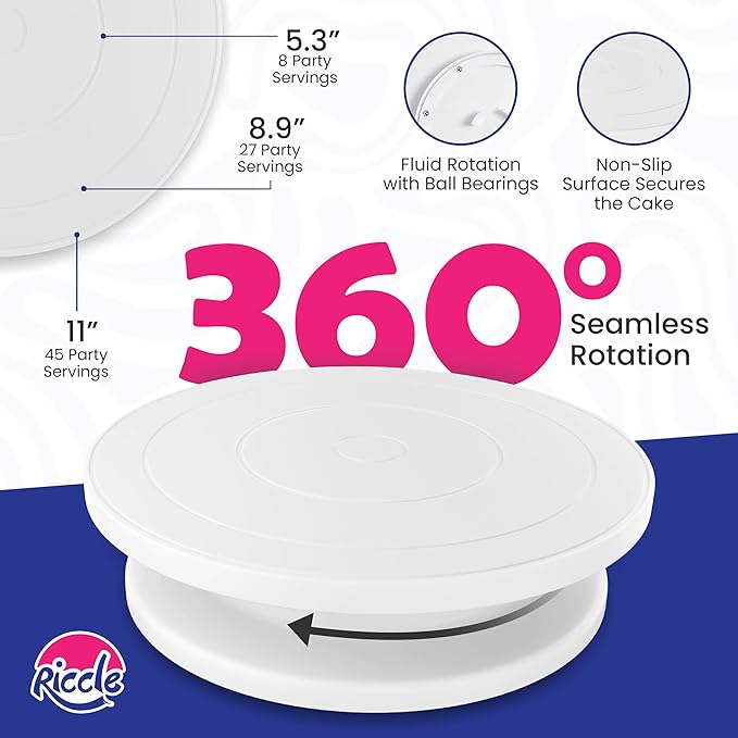 Riccle 88 pcs Cake Decorating Kit with Blue Cake Turntable - Includes 50 Disposable + 2 Reusable Piping Bags and Tips Set, 24 Icing Piping Tips, 2 Spatulas, 3 Icing Comb Scraper (Black)