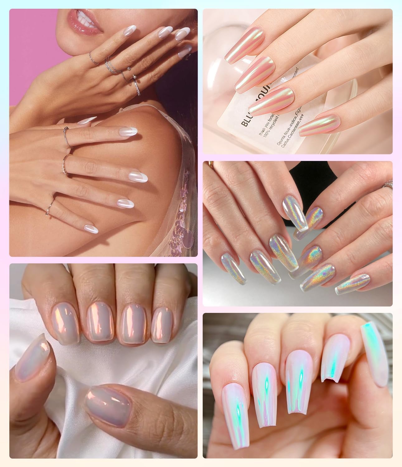 Chrome Nail Powder 4 Jars【Large Capacity 1g】Metallic Mirror Pearl Holographic Pigment Powder, Chrome Powder for Nails for Manicure Nail Art Decoration Sets-BrightBean Baby