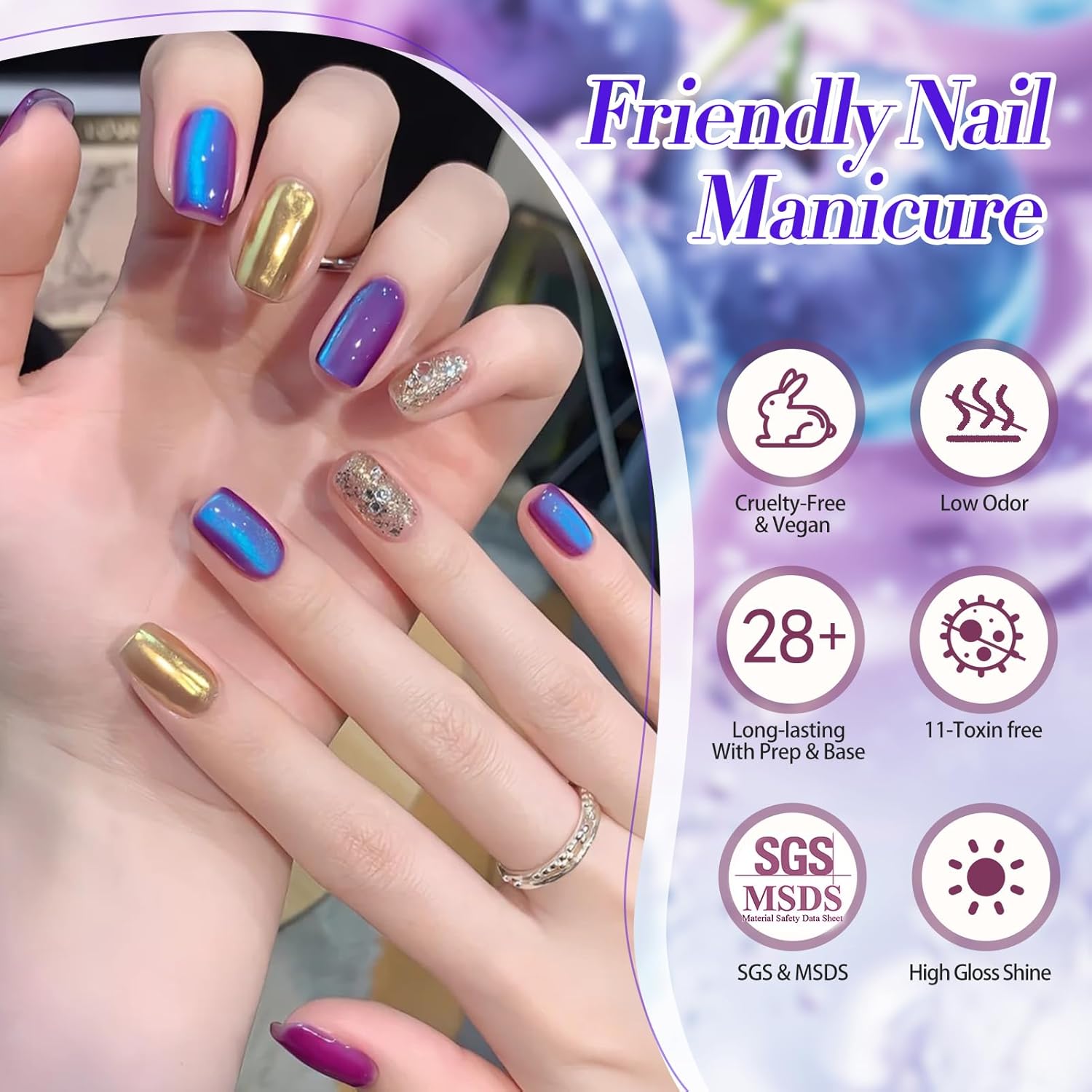 BORN PRETTY Cat Magnetic Eye Gel Nail Polish,Indigo To Violet Gradient Magnetic Gel Polish Blueberry Cat Magnetic Eye Gel Manicure Nail Art DIY 15ml-BrightBean Baby