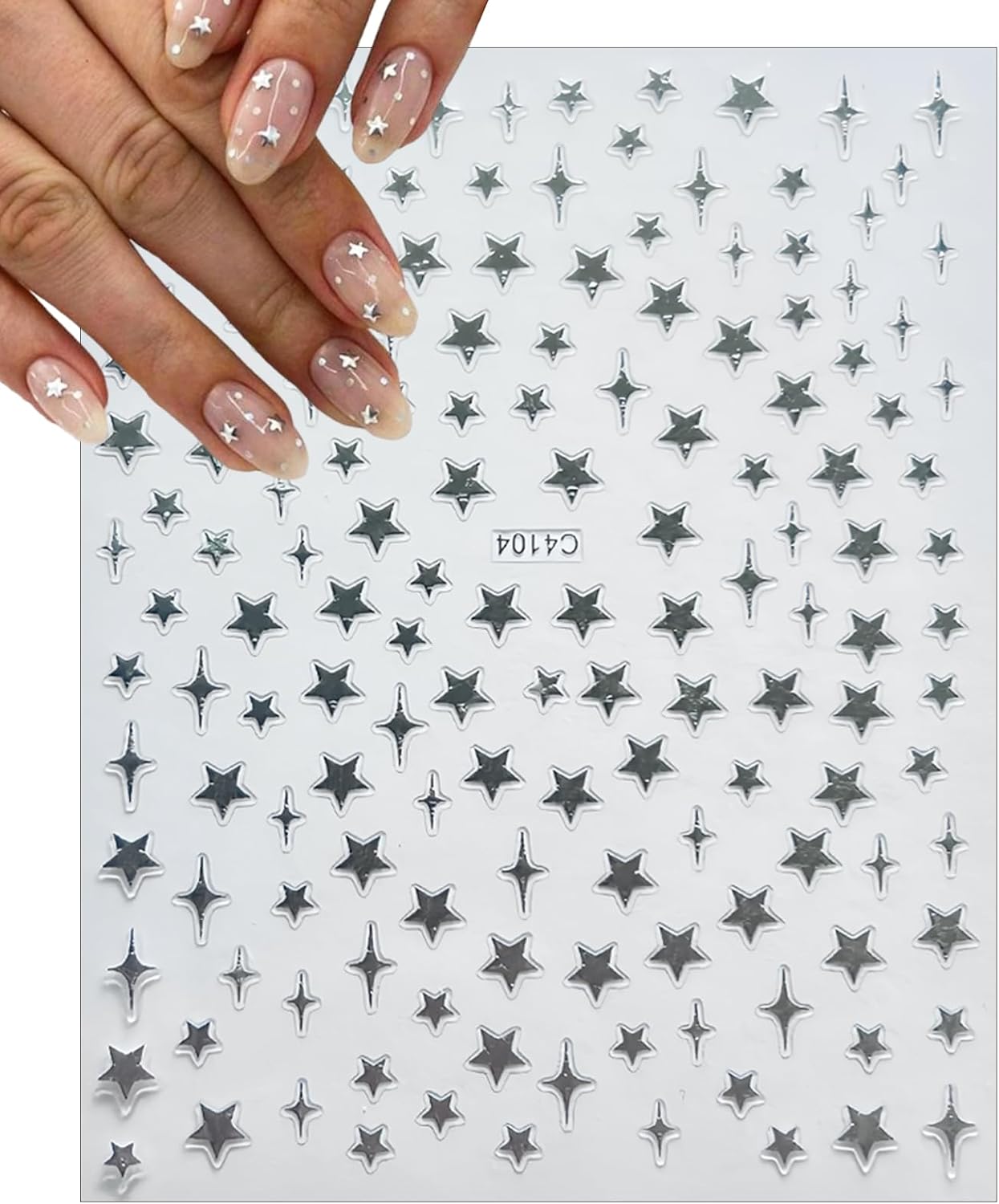 7Sheets Star Nail Art Stickers Decals 3D Self-Adhesive Shiny Black White Rose Gold Stars Nail Decals Holographic Laser Gold Silver Glitter Star Nail Design for Acrylic Manicure DIY Women Nail Decor-BrightBean Baby