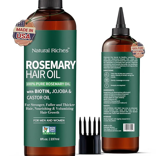 Natural Riches 100% Pure Premium Rosemary Oil For Hair Growth Infused With Biotin & Vitamin E Jojoba & Castor Oil Hair Strengthening Treatment | Nourishing & Volumizing | Non GMO Verified 8 Fl oz.-BrightBean Baby