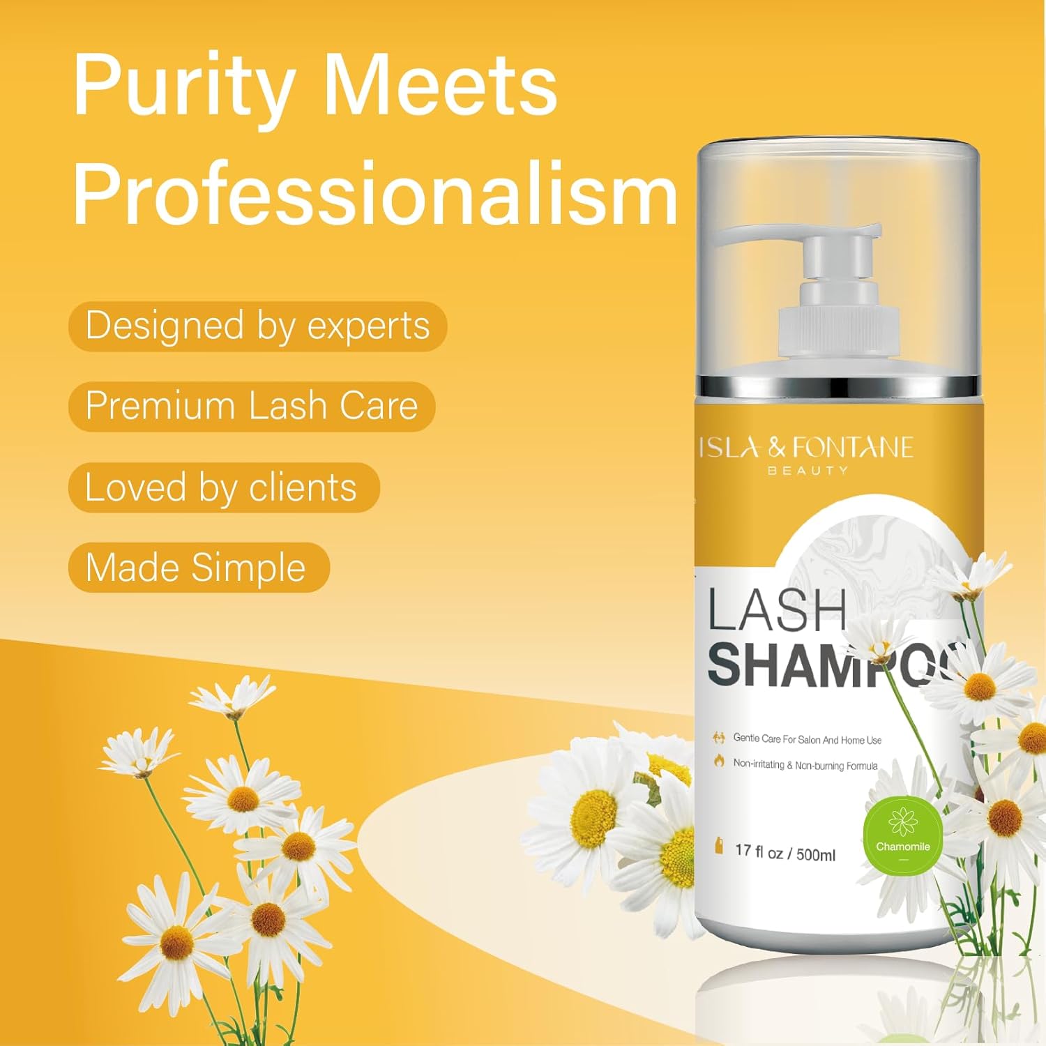 Isla & Fontane Lash Shampoo Bulk – Multi-Scent Series – 17 fl oz / 500ml | Gentle Eyelash Cleanser for Lash Extensions | Non-Irritating | Professional Lash Bath Foam For Salon And Home Use (Chamomile)-BrightBean Baby