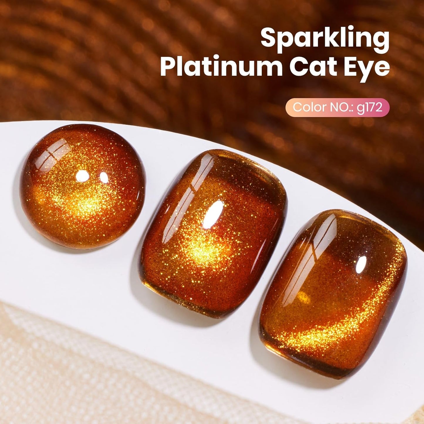 Beetles Brown Cat Eye Gel Nail Polish - Amber Glint Cat Eye Gel Polish, 15ML Fall Brown Gold Powder Magnetic Glitter Gel Polish Soak Off UV French Nail Art Salon DIY Manicure Gift for Women-BrightBean Baby