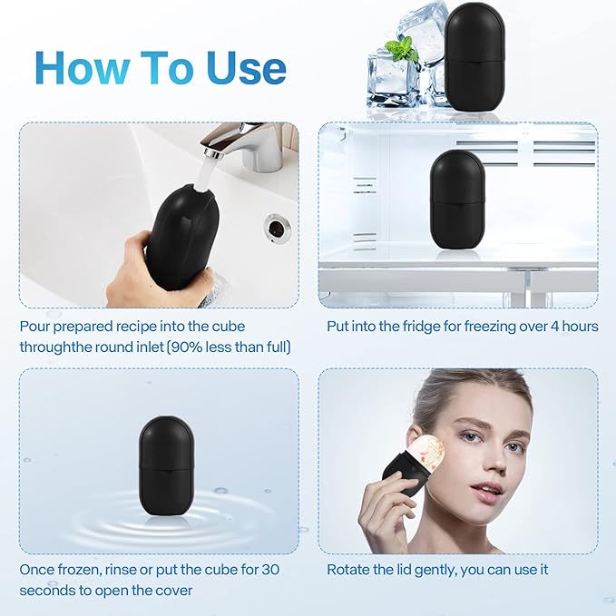 Ice Roller for Face Eye, Ice Roller Mold Face Skin Care Kit for Brighten Skin and Enhance Your Natural Glow Remove Fine Lines Shrink Pores Reduce Acne and Lubricate the Skin (Black)-BrightBean Baby