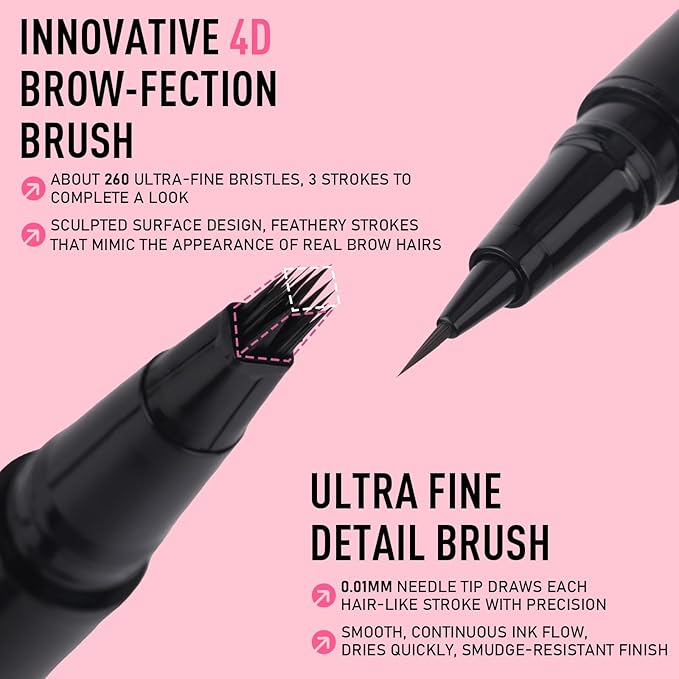 Dual Ended Microblading Eyebrow Pen - 2 in 1 Liquid Eyebrow Pencil with Brow-Fection Angled Brush & Precise Detail Brush-Tip, Shapes & Fills Hair-Like Looking Brows, Lasts All-Day, Dark Brown-BrightBean Baby
