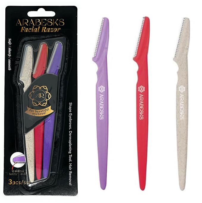 ARABESKS Dermaplaning Tool, 3ct | Dermaplane, Face Razors for Women, Eyebrow Razor, Facial Razor, Dermaplaning Razor, Womens Face Razor Peach Fuzz Remover, Eyebrow Trimmer-BrightBean Baby