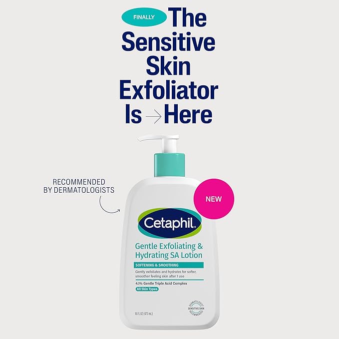 Cetaphil Gentle Exfoliating SA Lotion, Lightweight Moisturizer for All Skin Types, 16 Fl oz Pump Bottle, Salicylic Acid, Mandelic Acid & Gluconolactone, Gently Exfoliates, Dermatologist Recommended Brand-BrightBean Baby