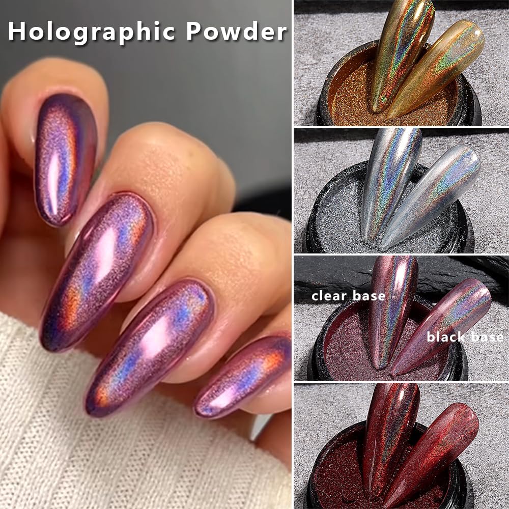 10Pcs Chrome Nail Powder Set, Holographic Unicorn Laser Nail Powder, Aurora Mermaid Iridescent Chameleon Mirror Effect Pigment Glitter Dust for Salon Home Nail Art DIY Decorations-BrightBean Baby