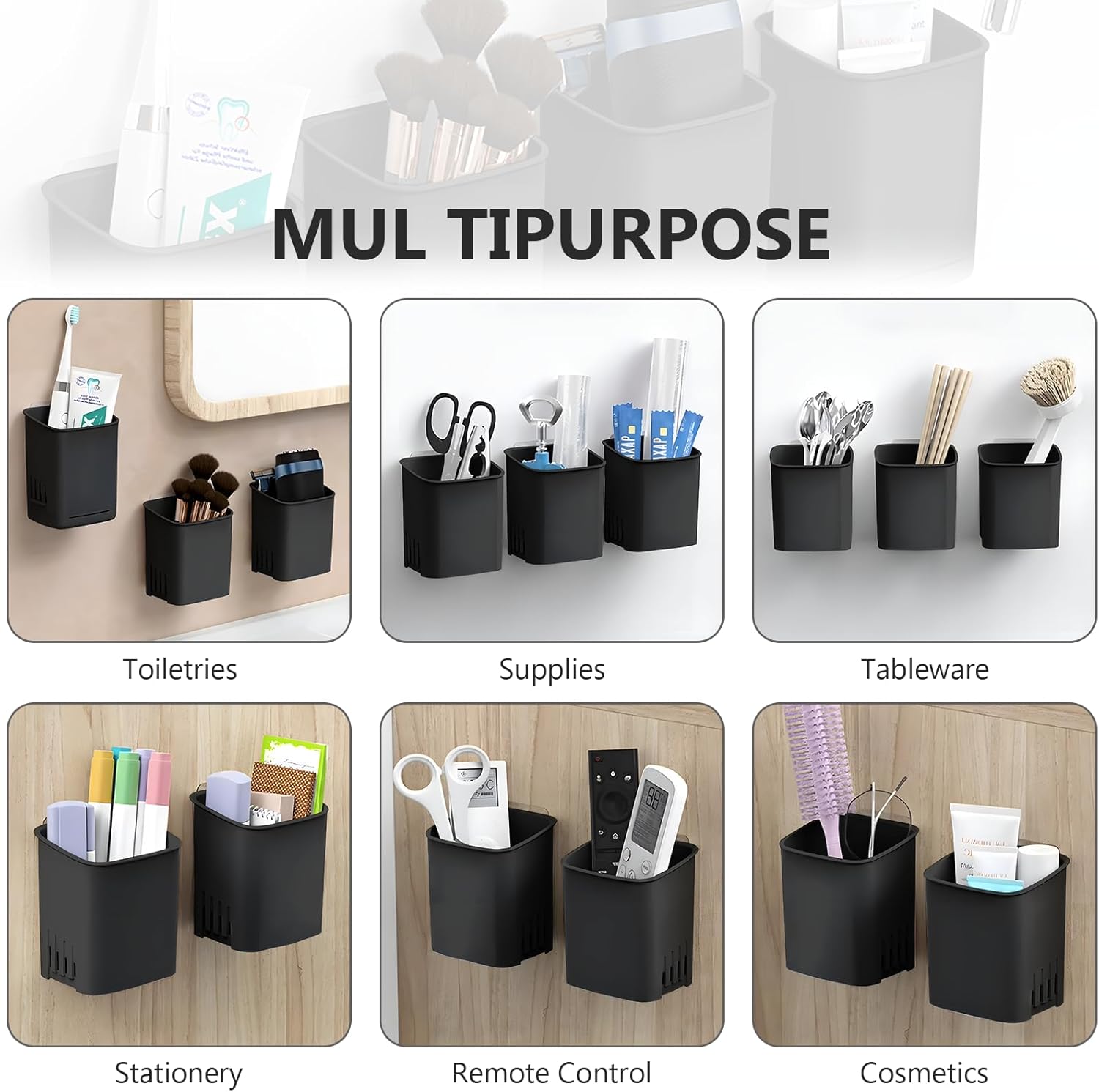 2 Packs Wall Mounted Toothbrush Holders, Self Adhesive Bathroom Toothbrush Wall Holder for Electric Toothbrush, Toothpaste, Razor,Shower Item (Black-BrightBean Baby