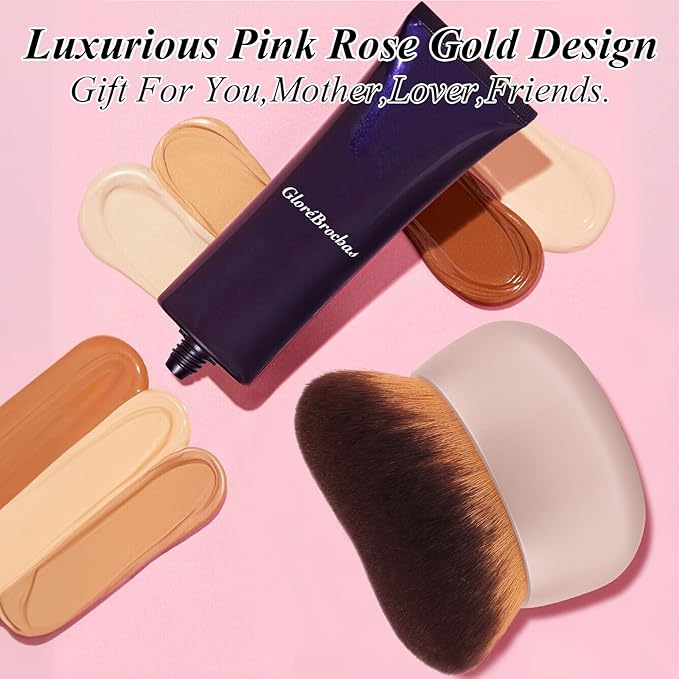 75MM Extra Large Self Tanner Kabuki Makeup Brush – Ultra Soft Dense Vegan Bristles for Body Makeup, Bronzer & Foundation–Applies Tanning Mousse, Lotion & Self Tanner–Khaki, Wet & Dry-BrightBean Baby