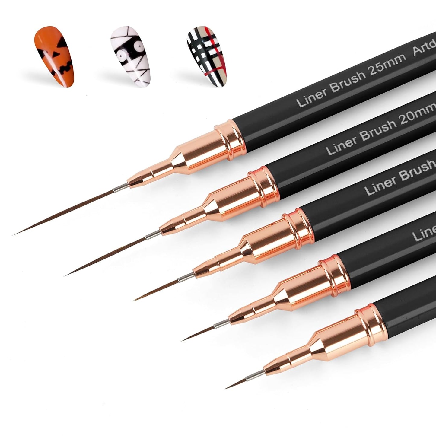 Artdone Metallic Nail Art Pens, Liner Brushes Set, 5PCS Black Color Nail Tools For Long Lines, Thin Details, Fine Drawing, Liner Brush UV Gel Polish Painting Nail Design Sizes 5/8/12/20/25mm-BrightBean Baby