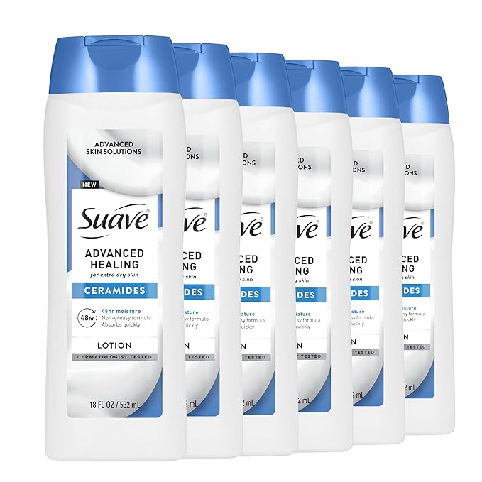 Suave+ Advanced Healing Hand & Body Lotion for Women With Ceramides for Very Dry Skin, Hydrating, Non-Greasy, Allergen-Free Moisturizing Cream, Lightly Scented, 18 FL OZ, 6 Pack-BrightBean Baby