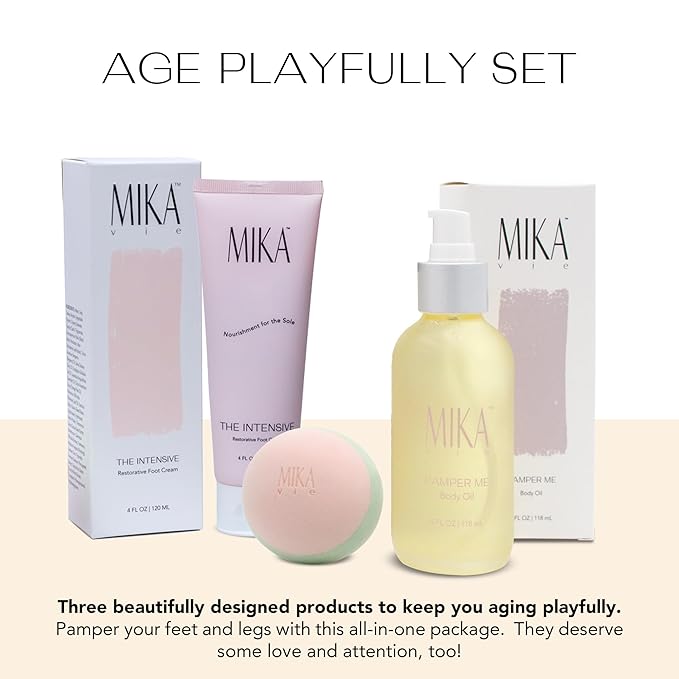 Age Playfully Bundle 3-Piece Luxury Gift Bundle for Women | Organic Body Oil+Foot Lotion for Dry Cracked Feet+Massage Ball for Feet and Muscle | Gift Idea for Women Over 40, Girlfriends | Clean Beauty-BrightBean Baby