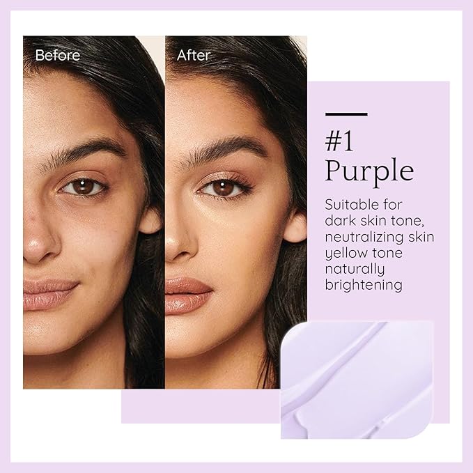 Purple Color Correcting Makeup Primer, Tinted Face Primer Moisturizer Neutralize Skin Tone Brighten Blur Pores Hydrate Makeup Pore Primer Base Tone Correct- Dream Purple 30ML-BrightBean Baby