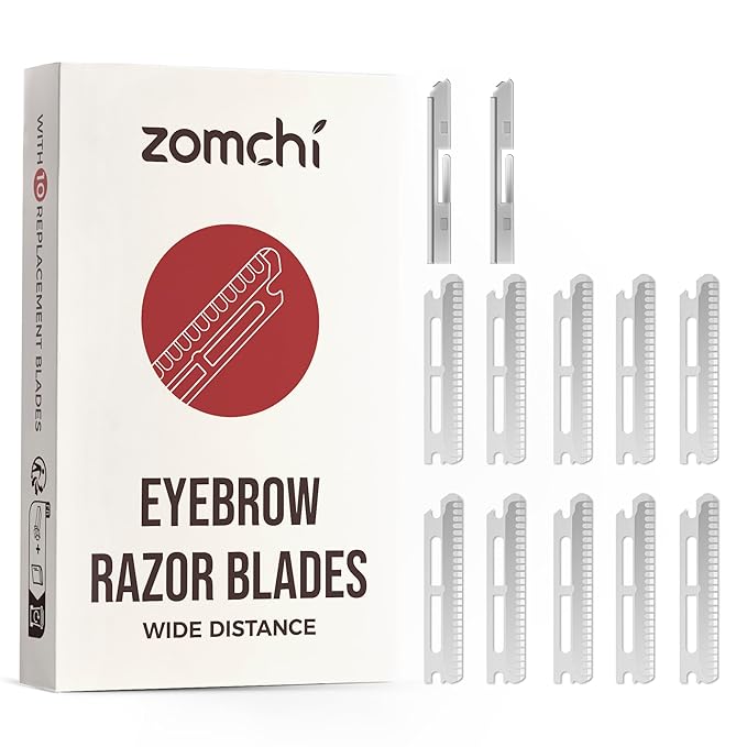 ZOMCHI Dermaplaning Razor Refills, Set of 10 Replacement Blades, Wide Distance, Metal, Plastic Free, Eyebrow Razor Blades-BrightBean Baby