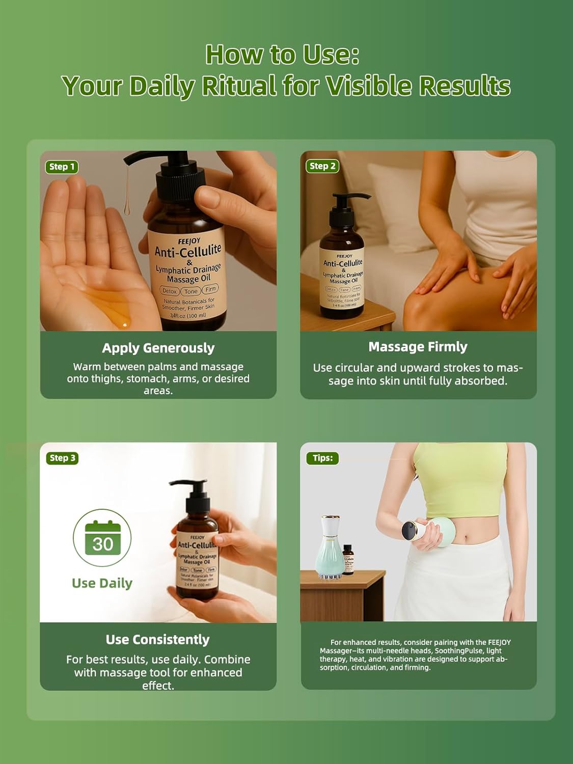 Body Oil & Massage Oil, Body Firming Oil for Cellulite, Lymphatic Drainage, Skin Tightening & Stretch Marks, Massage Oil for Massage Therapy for Leg, Hip, Arm & Belly, Daily or After Shower Use-BrightBean Baby