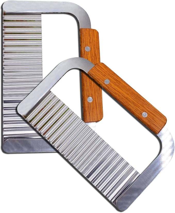 Guardians Crinkle Chopper, Wavy Potato Soap Cutting Tool French Fry Slicer Stainless Steel Blade Wooden Handle Serrator Chopping Knife, Set of 2