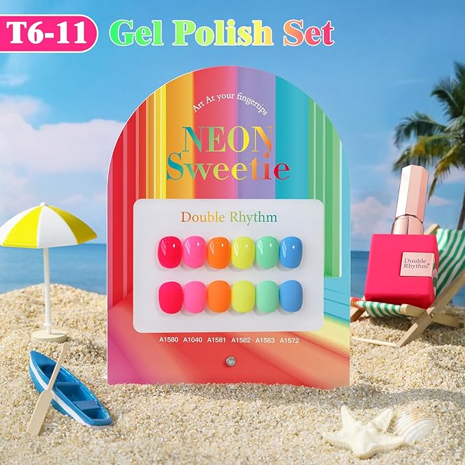Double Rhythm 6 Pcs 15 ML Gel Polish Set Same Color Same Bottle Soak Off Gel Polish Kit Nail Art Manicure Salon DIY at Home for Women (Pastel Red Pink Orange Yellow Green-T6-11)-BrightBean Baby