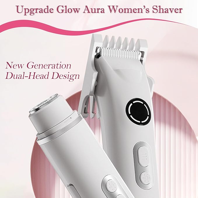 Upgrade Dermave Bikini Shaver, Dual Head 4 in 1 Bikini Trimmer for Women, IPX7 Waterproof Wet & Dry Use Electric Razor with Led Light and Display for Nose, Eyebrow, Bikini, Body (White)-BrightBean Baby