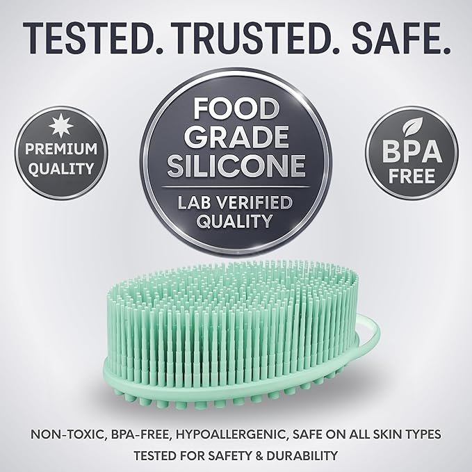 Avilana Silicone Body Scrubber – Gentle Shower Brush & Loofah Alternative- Food Grade & Lab Tested – Fast-Drying, Hygienic, BPA-Free Silicone Body Gentle Exfoliator (Green, Massage)-BrightBean Baby