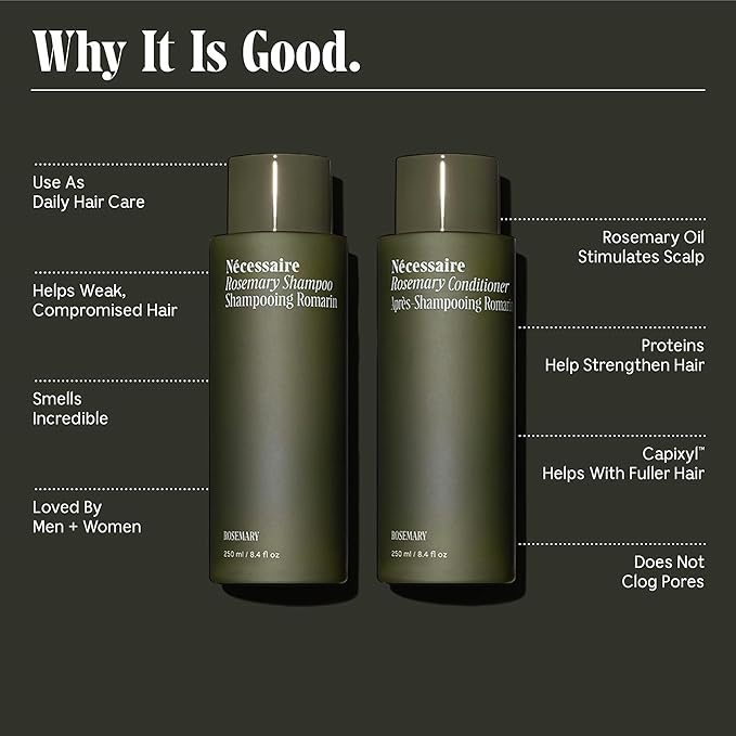 Nécessaire Rosemary Hair Duo - Rosemary Shampoo and Conditioner for Women + Men. Rosemary Oil + Proteins For Stronger Hair. Good for All Hair Types/Textures. 250 ml / 8.4 fl oz-BrightBean Baby