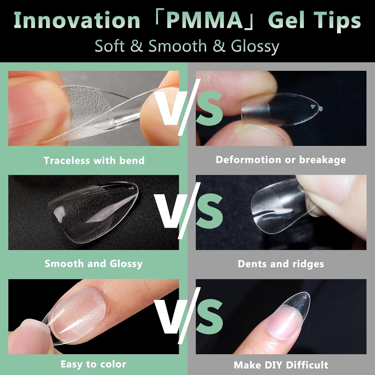 Extra Short Almond Nail Tips, 216pcs Acrylic Soft Fake Nails Gel Nail Tips, Full Cover Pre-Shaped Matte Clear Press on Nails for Extension, Diy at Home Manicure 12 Sizes-BrightBean Baby