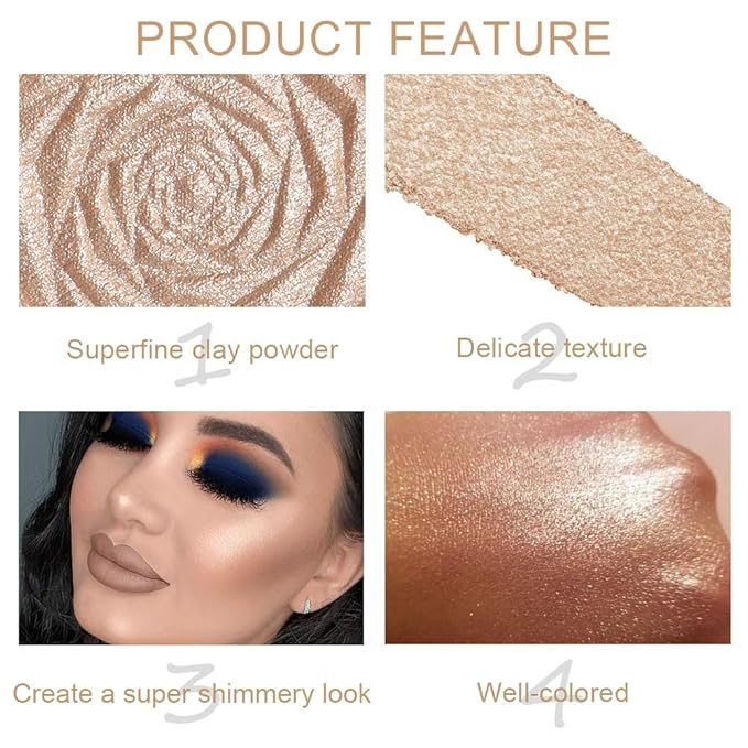 evpct Champagne Gold Face Highlighter Makeup Shimmer Glitter Diamond Sparkly Highlighters Makeup Palette Powder for Face Body Cheek Skin iluminadores iluminador de jos maquillaje luminizers 03-BrightBean Baby