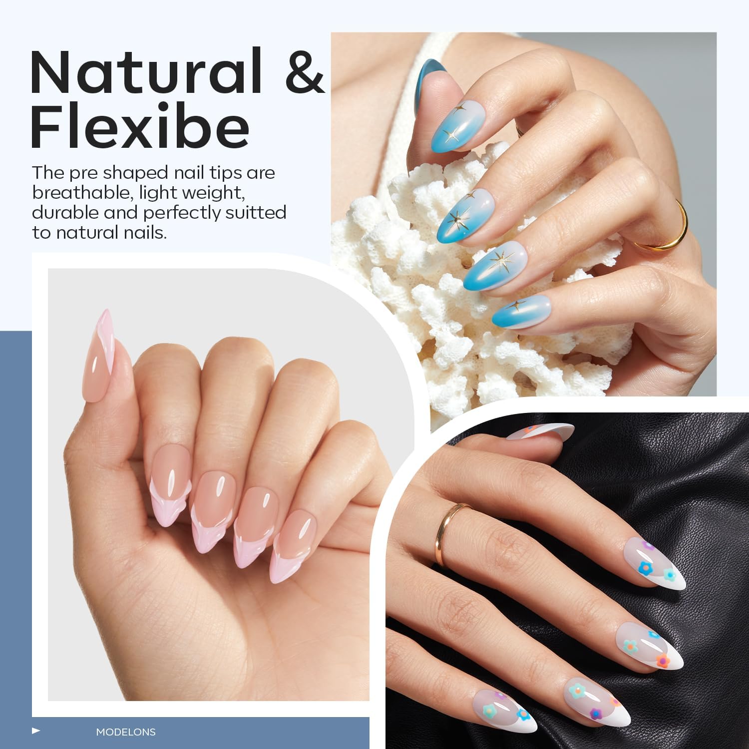 modelones Medium Almond Gel Nail Tips Kit, 9-in-One Nail Glue with Portable U V Lamp 216Pcs 12Sizes Pre-Etched Press ons Fake Acrylic Extension Kit DIY Salon Gift for Women-BrightBean Baby