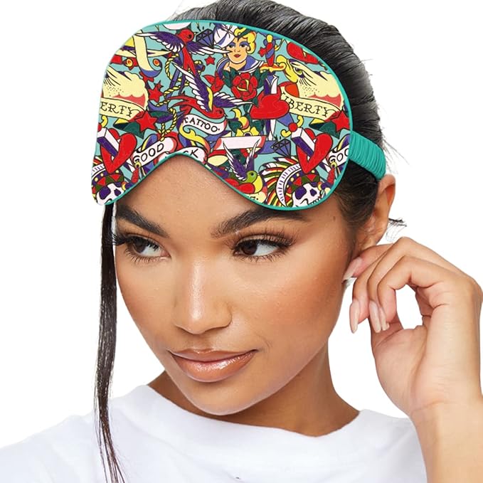 SMUG Satin Sleep Mask & Eye Mask | Travel Sleep Masks for Women & Men | Soft Sleeping Eye Mask to Nourish Skin & Reduce Dark Circles | Eye Sleep Mask Shades to Block Out Light | Tattoo-BrightBean Baby