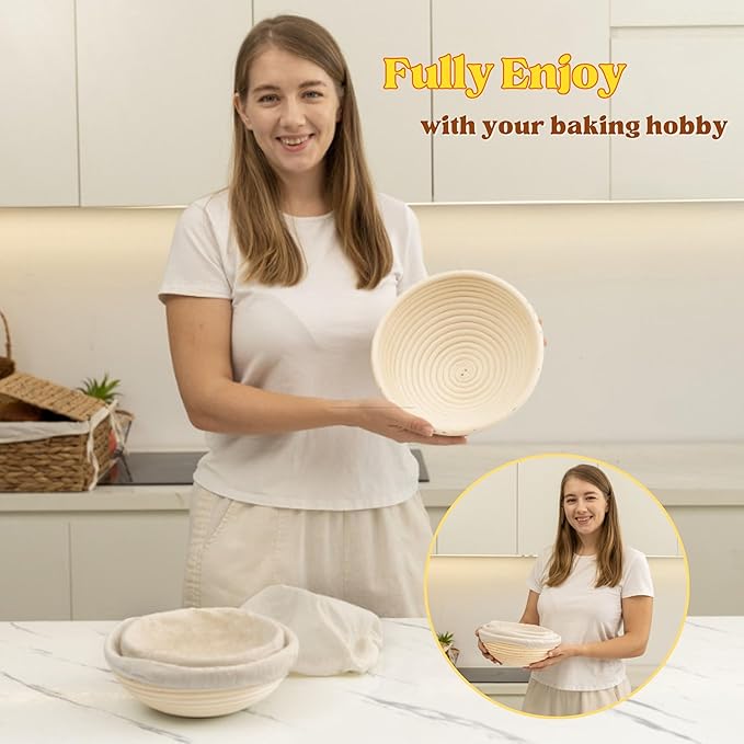 Banneton Bread Proofing Basket, Set 2 Size Sourdough Starter Kit, Sourdough Bread Baking Supplies, Bread Making Supplies Tools (Round 2 size, 10x6x3.5")