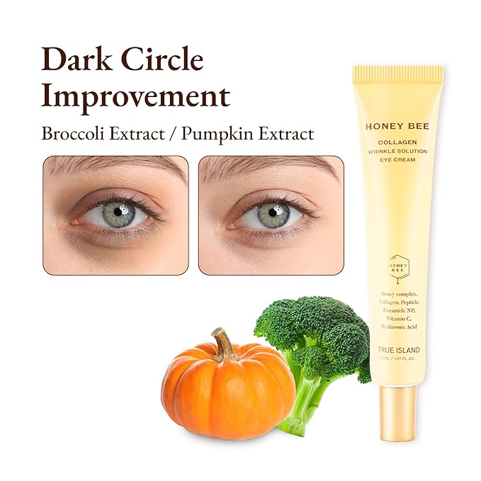 Honey Bee Collagen Fine Line Firming Eye Cream for Puffiness and Bags Under Eyes w/Vitamin C, 4 Peptides & Niacinamide | Bright and Tight Under Eye Cream for Dark Circles 1.01 fl oz-BrightBean Baby