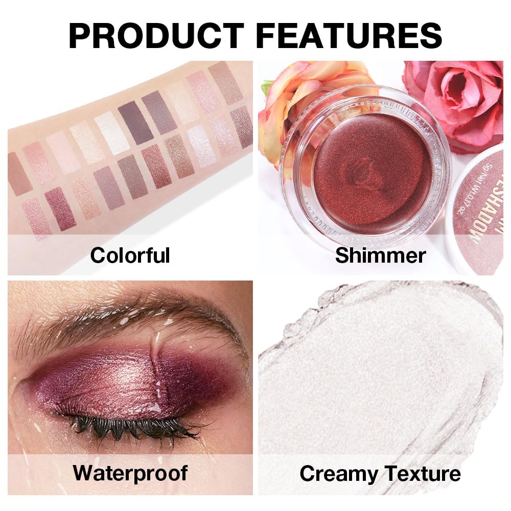 Kaely Single Cream Eyeshadow Pot, Pearl Beige Shimmer Eye Shadow for Older Women High Pigmented Waterproof, Natural Eyeshadow Palette Makeup Brightener, sombras en crema para ojos, Blendable, 18-BrightBean Baby