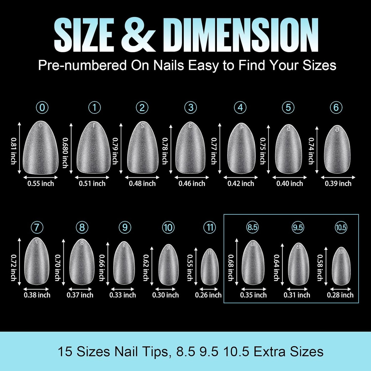 TOMICCA Short Almond Nail Tips, 360Pcs Full Cover Double Sided Matte Gel Nails,15 Sizes Acrylic Short Fake Nails for Nail Extensions Home Diy Salon-BrightBean Baby