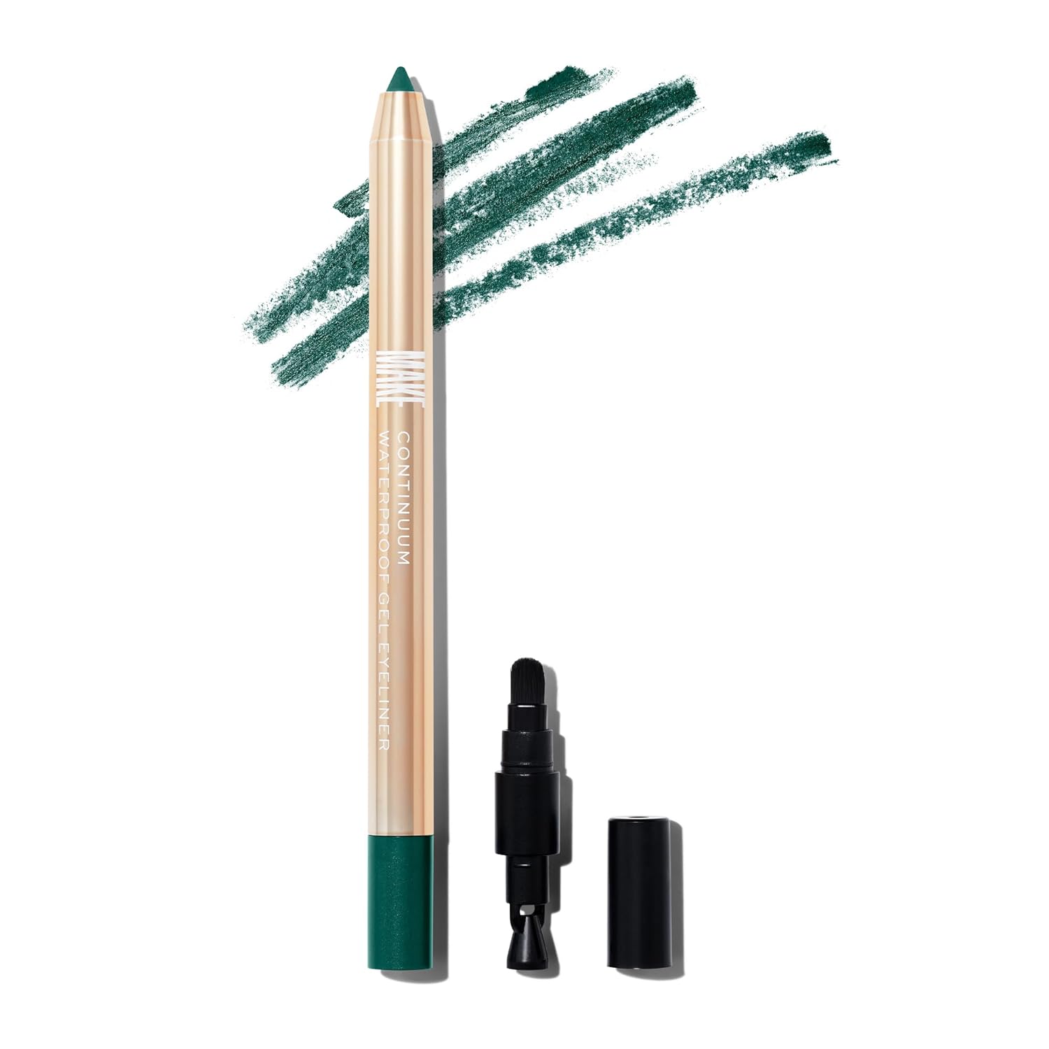 MAKE Beauty Continuum Waterproof Gel Eyeliner Pencil. Creamy, Pigmented Multi-Use, including Waterline with Built-in Sharpener and Blending Brush. Smudge-Proof Makeup. Shade - Emerald, Green-BrightBean Baby