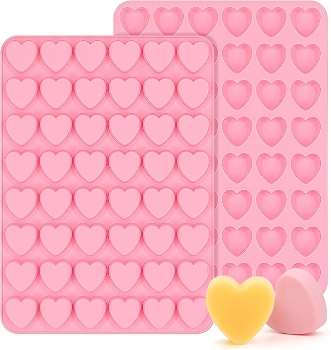 1 Inch Mini Heart Shaped Silicone Molds for Chocolate, Candy, Gummy, Soap (Set of 2, Pink)