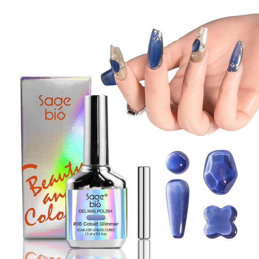 High-Density Cat Eye Gel Nail Polish with Magnet Stick, 15ml Dopamine Color Palette, Magnetic Effect Gel for DIY Manicure, Multiple Color Options - Cobalt Glimmer-BrightBean Baby