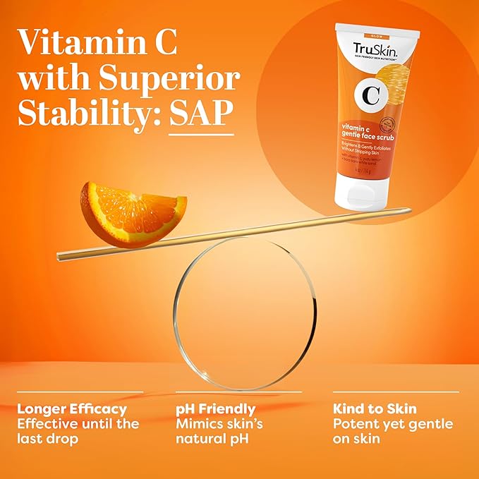 TruSkin Vitamin C Gentle Face Scrub - Brightening Daily Face Exfoliator for All Skin Types - Softens & Smooths Skin with Vitamin C, Yuzu Lemon, and Exfoliating Bora Bora White Sand - 4 Fl. Oz-BrightBean Baby