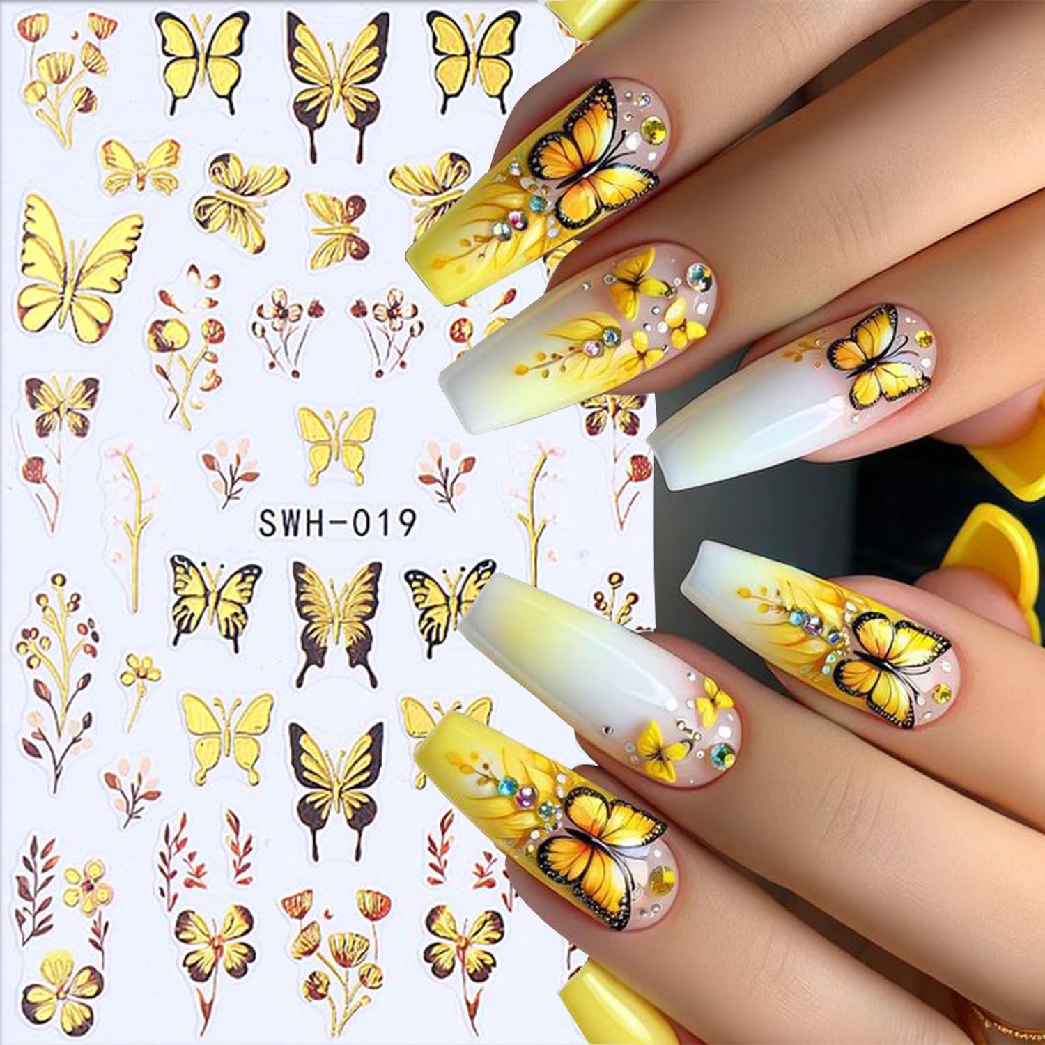 Butterfly Nail Art Stickers Gold Butterflies Nails Art Decals 3D Self-Adhesive Nails Sticker Holographic Spring Decal Decoration for Women Blue Butterfly Manicure Stickers DIY Nail Supplies-BrightBean Baby