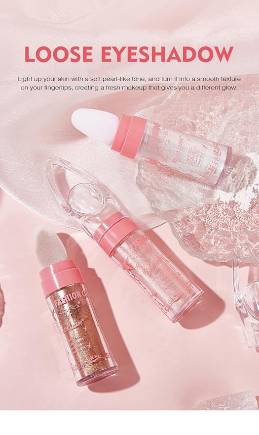 AKARY Shimmer Highlighter Powder, Fairy Polvo De Hadas Highlighter Powder & Blush Stick, Instant Glow Luminizer Duo, Glitter Body Face Hair High Gloss Stick, Sparkle Smudge-Proof Highlighter Stick Party Makeup (C-#03)-BrightBean Baby