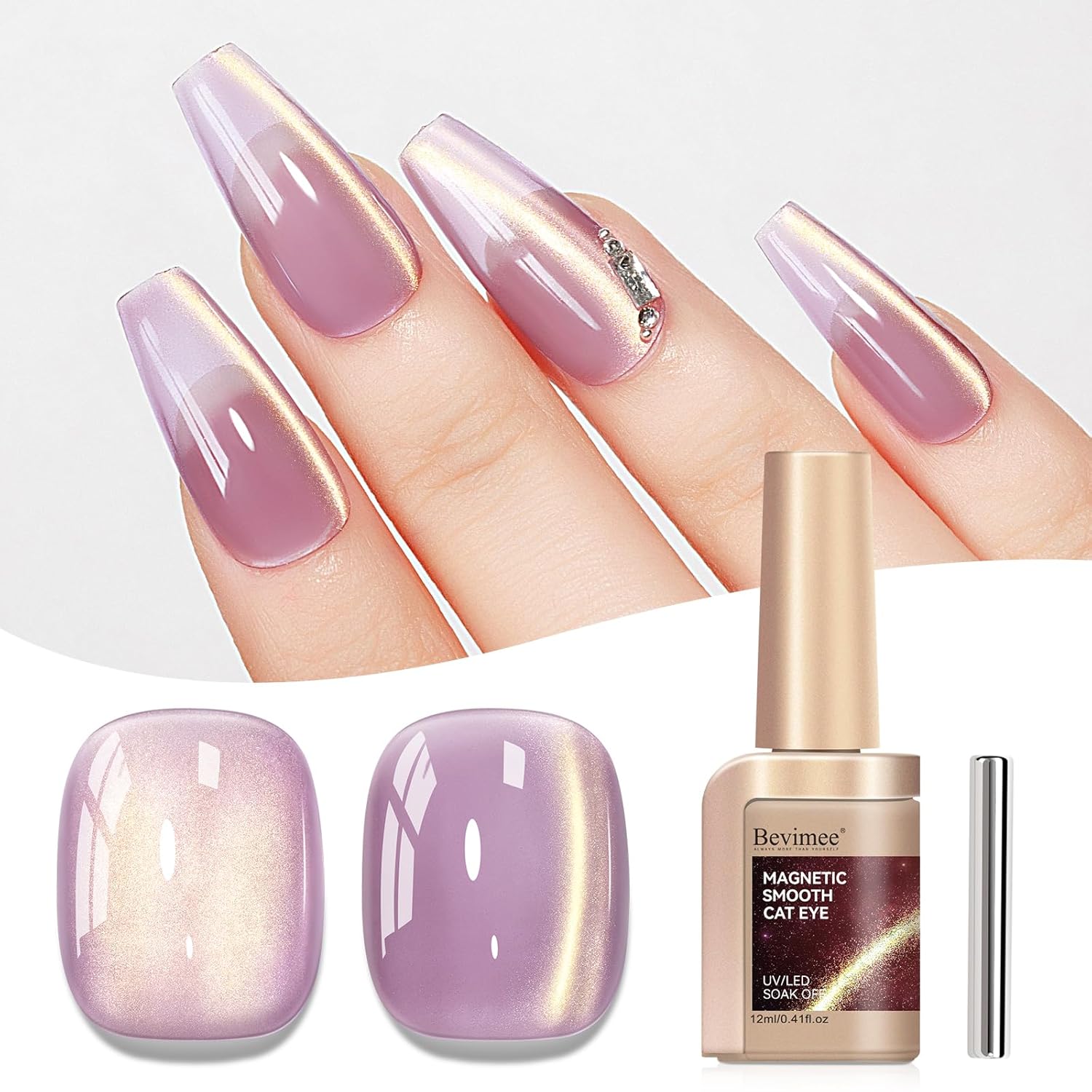 Cat Eye Gel Polish Light Purple Glass Jelly Magnetic Nail Polish Gel Smoothie Glitter Gloss Shine Mauve Color Velvet UV Gel Polish For Nail Art Manicure DIY At Home 12ml-BrightBean Baby
