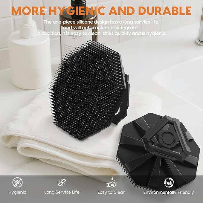 Soft Silicone Body Scrubber Brush, Non-Slip Handheld Cleansing Brush, Rich Foam, Deep Exfoliation, Brightening Skin, Comfortable Massage, for All Skin Types, Men and Women (Black)-BrightBean Baby
