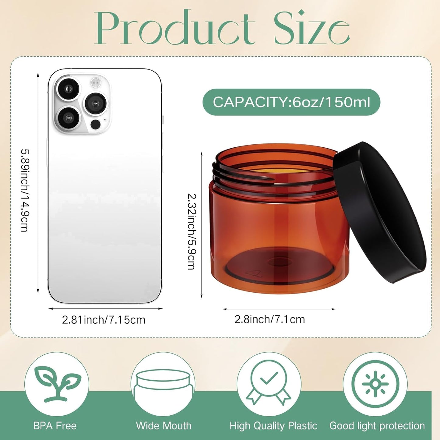 SATINIOR 100 Pcs Plastic Jars with Lids Small Containers Lids Wide Mouth Small Plastic Containers for Lotion Cream Rhinestones Body Butters Travel Storage(6 oz, Amber)-BrightBean Baby